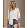 image:imageZeagoo Button Down Shirts for Women Long Sleeve Tops Striped Solid Blouses  Collared V Neck Shirts Button Up Shirt Dressy Casual Blouses Cute Summer Fall Fashion Clothes Office Work Tops Spring OutfitsKhaki Stripedtz422