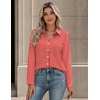 image:imageZeagoo Button Down Shirts for Women Long Sleeve Tops Striped Solid Blouses  Collared V Neck Shirts Button Up Shirt Dressy Casual Blouses Cute Summer Fall Fashion Clothes Office Work Tops Spring OutfitsRed Stripedtw701