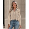 image:imageZeagoo Button Down Shirts for Women Long Sleeve Tops Striped Solid Blouses  Collared V Neck Shirts Button Up Shirt Dressy Casual Blouses Cute Summer Fall Fashion Clothes Office Work Tops Spring OutfitsBrown Stripedtz314