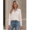image:imageZeagoo Button Down Shirts for Women Long Sleeve Tops Striped Solid Blouses  Collared V Neck Shirts Button Up Shirt Dressy Casual Blouses Cute Summer Fall Fashion Clothes Office Work Tops Spring OutfitsKhaki Stripedtz422