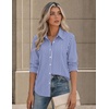 image:imageZeagoo Button Down Shirts for Women Long Sleeve Tops Striped Solid Blouses  Collared V Neck Shirts Button Up Shirt Dressy Casual Blouses Cute Summer Fall Fashion Clothes Office Work Tops Spring OutfitsBlue Stripedtw221