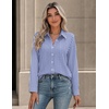 image:imageZeagoo Button Down Shirts for Women Long Sleeve Tops Striped Solid Blouses  Collared V Neck Shirts Button Up Shirt Dressy Casual Blouses Cute Summer Fall Fashion Clothes Office Work Tops Spring OutfitsBlue Stripedtw221