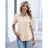 image:imageZeagoo Button Down Shirts for Women Short Sleeve Collared Tops Dressy Casual V Neck BlousesBeige