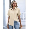 image:imageZeagoo Button Down Shirts for Women Short Sleeve Collared Tops Dressy Casual V Neck BlousesBeige