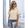 image:imageZeagoo Button Down Shirts for Women Short Sleeve Collared Tops Dressy Casual V Neck BlousesBeige