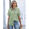 image:imageZeagoo Button Down Shirts for Women Short Sleeve Collared Tops Dressy Casual V Neck BlousesGreen Florals