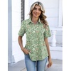 image:imageZeagoo Button Down Shirts for Women Short Sleeve Collared Tops Dressy Casual V Neck BlousesGreen Florals
