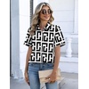image:imageZeagoo Button Down Shirts for Women Short Sleeve Collared Tops Dressy Casual V Neck BlousesJh608 Geometry