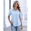 image:imageZeagoo Button Down Shirts for Women Short Sleeve Collared Tops Dressy Casual V Neck BlousesLight Blue