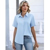 image:imageZeagoo Button Down Shirts for Women Short Sleeve Collared Tops Dressy Casual V Neck BlousesLight Blue