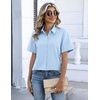 image:imageZeagoo Button Down Shirts for Women Short Sleeve Collared Tops Dressy Casual V Neck BlousesLight Blue