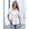 image:imageZeagoo Button Down Shirts for Women Short Sleeve Collared Tops Dressy Casual V Neck BlousesSp106 Leaves