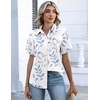 image:imageZeagoo Button Down Shirts for Women Short Sleeve Collared Tops Dressy Casual V Neck BlousesSp106 Leaves