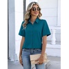 image:imageZeagoo Button Down Shirts for Women Short Sleeve Collared Tops Dressy Casual V Neck BlousesTeal Blue