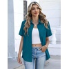 image:imageZeagoo Button Down Shirts for Women Short Sleeve Collared Tops Dressy Casual V Neck BlousesTeal Blue