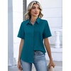 image:imageZeagoo Button Down Shirts for Women Short Sleeve Collared Tops Dressy Casual V Neck BlousesTeal Blue
