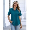image:imageZeagoo Button Down Shirts for Women Short Sleeve Collared Tops Dressy Casual V Neck BlousesTeal Blue