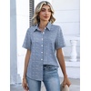 image:imageZeagoo Button Down Shirts for Women Short Sleeve Collared Tops Dressy Casual V Neck BlousesTz273 Blue Stripe