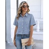 image:imageZeagoo Button Down Shirts for Women Short Sleeve Collared Tops Dressy Casual V Neck BlousesTz273 Blue Stripe