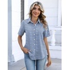 image:imageZeagoo Button Down Shirts for Women Short Sleeve Collared Tops Dressy Casual V Neck BlousesTz273 Blue Stripe