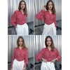 image:imageZeagoo Women Button Down Shirts Lantern Long Sleeve Tops Business Casual Chiffon Blouses Trendy Work ClothesJh590red