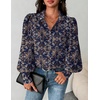 image:imageZeagoo Women Button Down Shirts Lantern Long Sleeve Tops Business Casual Chiffon Blouses Trendy Work ClothesMz869navy