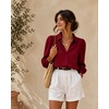 image:imageZeagoo Women Button Down Shirts Lantern Long Sleeve Tops Business Casual Chiffon Blouses Trendy Work ClothesRed