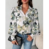 image:imageZeagoo Women Button Down Shirts Lantern Long Sleeve Tops Business Casual Chiffon Blouses Trendy Work ClothesSp99green Leaves