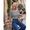 image:imageZeagoo Women Long Sleeve Tops Crewneck Ribbed Knit Fitted Tshirts Dressy Casual Basic Tee 2026 Summer Fall ClothesBlack White Stripe