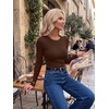 image:imageZeagoo Women Long Sleeve Tops Crewneck Ribbed Knit Fitted Tshirts Dressy Casual Basic Tee 2026 Summer Fall ClothesBrown