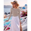 image:imageZeagoo Women Long Sleeve Tops Crewneck Ribbed Knit Fitted Tshirts Dressy Casual Basic Tee 2026 Summer Fall ClothesBrown White Stripe