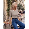 image:imageZeagoo Women Long Sleeve Tops Crewneck Ribbed Knit Fitted Tshirts Dressy Casual Basic Tee 2026 Summer Fall ClothesBrown White Stripe