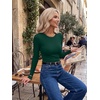 image:imageZeagoo Women Long Sleeve Tops Crewneck Ribbed Knit Fitted Tshirts Dressy Casual Basic Tee 2026 Summer Fall ClothesDark Green