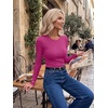 image:imageZeagoo Women Long Sleeve Tops Crewneck Ribbed Knit Fitted Tshirts Dressy Casual Basic Tee 2026 Summer Fall ClothesHot Pink