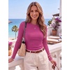 image:imageZeagoo Women Long Sleeve Tops Crewneck Ribbed Knit Fitted Tshirts Dressy Casual Basic Tee 2026 Summer Fall ClothesHot Pink