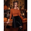 image:imageZeagoo Women Long Sleeve Tops Crewneck Ribbed Knit Fitted Tshirts Dressy Casual Basic Tee 2026 Summer Fall ClothesOrange