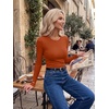 image:imageZeagoo Women Long Sleeve Tops Crewneck Ribbed Knit Fitted Tshirts Dressy Casual Basic Tee 2026 Summer Fall ClothesOrange