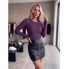 image:imageZeagoo Women Long Sleeve Tops Crewneck Ribbed Knit Fitted Tshirts Dressy Casual Basic Tee 2026 Summer Fall ClothesPurple