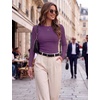 image:imageZeagoo Women Long Sleeve Tops Crewneck Ribbed Knit Fitted Tshirts Dressy Casual Basic Tee 2026 Summer Fall ClothesPurple