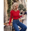 image:imageZeagoo Women Long Sleeve Tops Crewneck Ribbed Knit Fitted Tshirts Dressy Casual Basic Tee 2026 Summer Fall ClothesRed