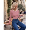 image:imageZeagoo Women Long Sleeve Tops Crewneck Ribbed Knit Fitted Tshirts Dressy Casual Basic Tee 2026 Summer Fall ClothesRed White Stripe