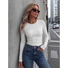 image:imageZeagoo Women Long Sleeve Tops Crewneck Ribbed Knit Fitted Tshirts Dressy Casual Basic Tee 2026 Summer Fall ClothesWhite
