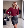 image:imageZeagoo Women Long Sleeve Tops Crewneck Ribbed Knit Fitted Tshirts Dressy Casual Basic Tee 2026 Summer Fall ClothesWine Red