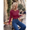 image:imageZeagoo Women Long Sleeve Tops Crewneck Ribbed Knit Fitted Tshirts Dressy Casual Basic Tee 2026 Summer Fall ClothesWine Red