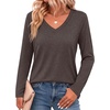image:imageZeagoo Womens Long Sleeve Shirts V Neck Basic Tee Tops Dressy Casual Business Work Blouses Fall Outfits S3XLChocolate Brown