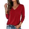 image:imageZeagoo Womens Long Sleeve Shirts V Neck Basic Tee Tops Dressy Casual Business Work Blouses Fall Outfits S3XLDark Red