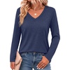 image:imageZeagoo Womens Long Sleeve Shirts V Neck Basic Tee Tops Dressy Casual Business Work Blouses Fall Outfits S3XLNavy Blue