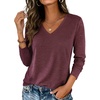 image:imageZeagoo Womens Long Sleeve Shirts V Neck Basic Tee Tops Dressy Casual Business Work Blouses Fall Outfits S3XLWine Red