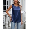 image:imageZeagoo Womens Satin Tank Top Pleated Sleeveless Blouse Dressy Casual Tops Crewneck Silk Shirts Business Summer ClothesNavy Blue