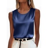 image:imageZeagoo Womens Satin Tank Top Pleated Sleeveless Blouse Dressy Casual Tops Crewneck Silk Shirts Business Summer ClothesNavy Blue